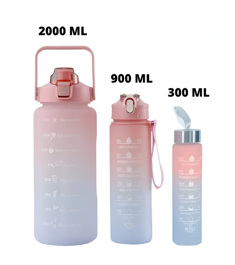 Kit de Garrafa de Água Motivacional com Adesivos 300ML + 900ML + 2000ML